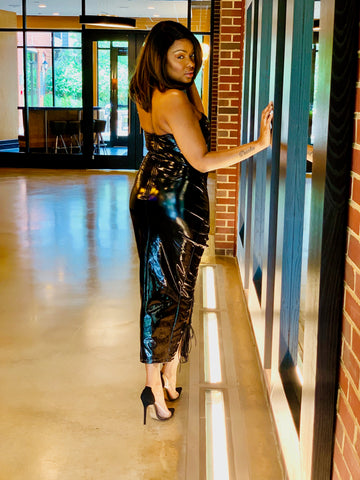 LACED | Leatherette  Ankle Length Dress